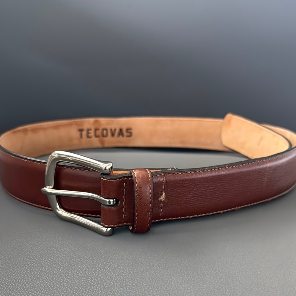 Tecovas Brown Leather Belt with Silver Buckle